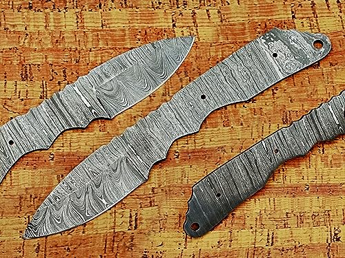 9.5 inches long Spear point blank blade skinning knife, hand forged Twist pattern Damascus steel, up to 5.75" full hand scale space with 2 Pin hole, 3 inches cutting edge