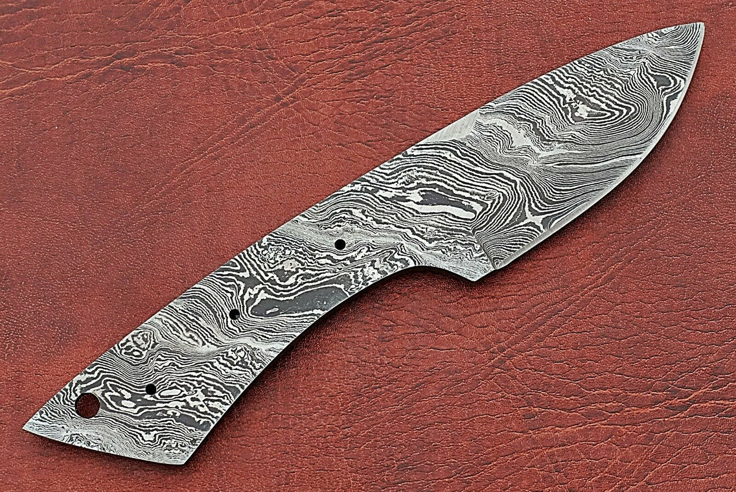 7.75" drop point Damascus steel blank blade pocket knife with 3.5" cutting edge
