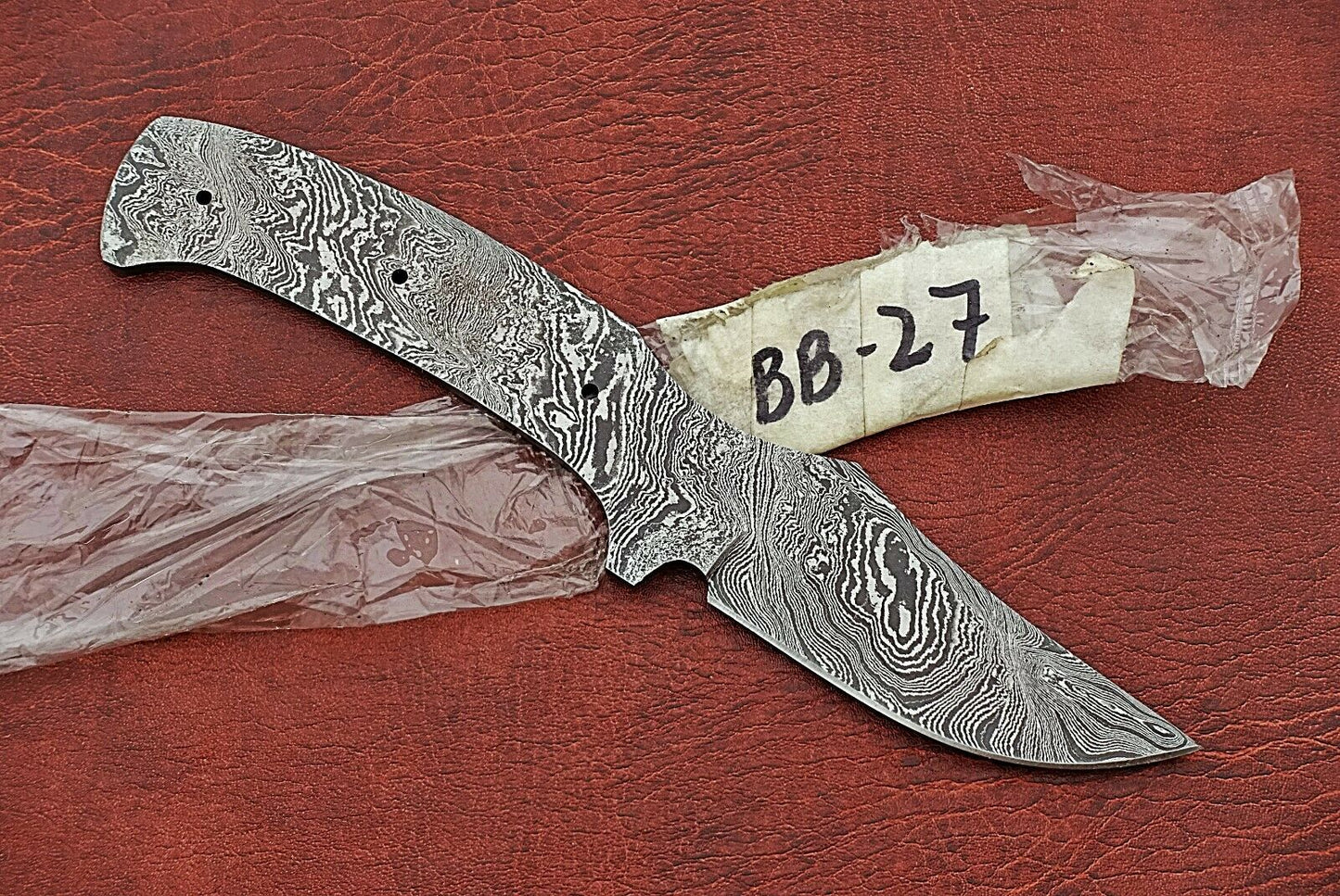 8" Trailing point Damascus steel blank blade pocket knife with 3.5" cutting