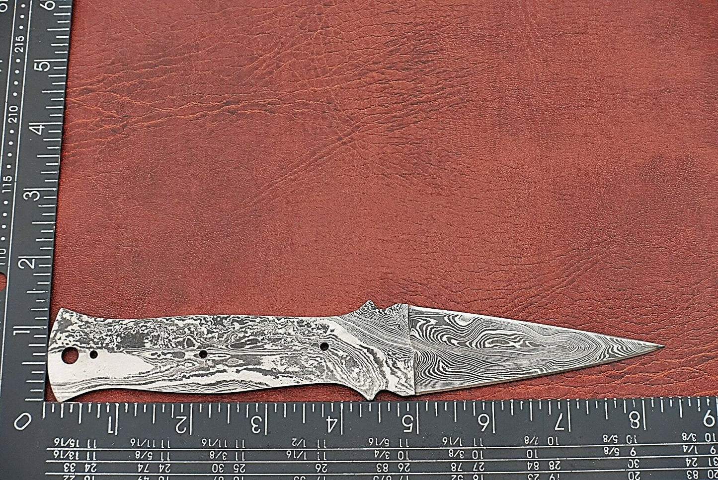 8.5" needle point Damascus steel blank blade knife with 4" dual cutting edge