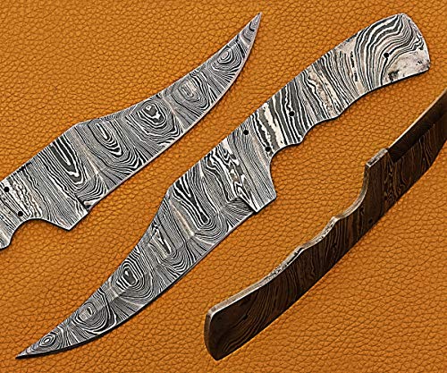 10.5 inches Kukri Point Blade Skinning Knife, Hand Forged Twist Pattern Damascus Steel Blank Blade, 6 inches Blade with 5.5" Cutting Edge, 4.5" Scale Space with 4 pin Hole