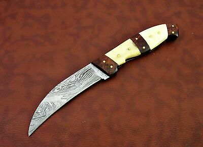 10" long Damascus steel Peeler Knife 4.5" cutting edge, wood & Bone scale