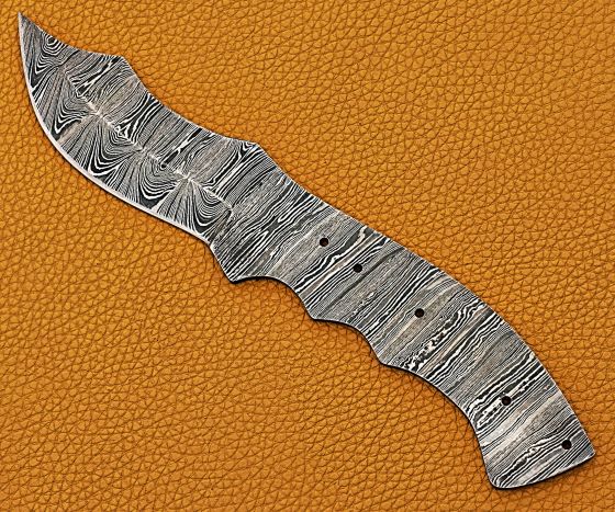 9 inches Long Hand Forged Ladder Pattern Damascus Steel Dao Blade Skinning Knife, 4.5" finger serrated Scale Space. 4.25 inches Cutting Edge