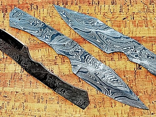 9.5 inches long Blank blade, hand forged Twist pattern Damascus steel skinning knife blade, knife making supplies, Drop point blade Pocket knife with 3 Pin hole, 4" cutting edge, 4.5" scale space with 1 finger groove