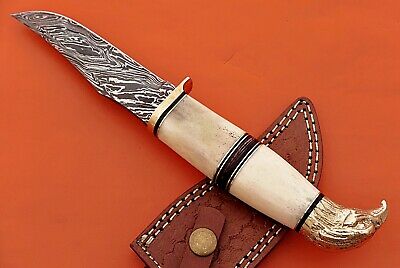 10" trailing point blade custom skinning knife with eagle pomel, Leather sheath