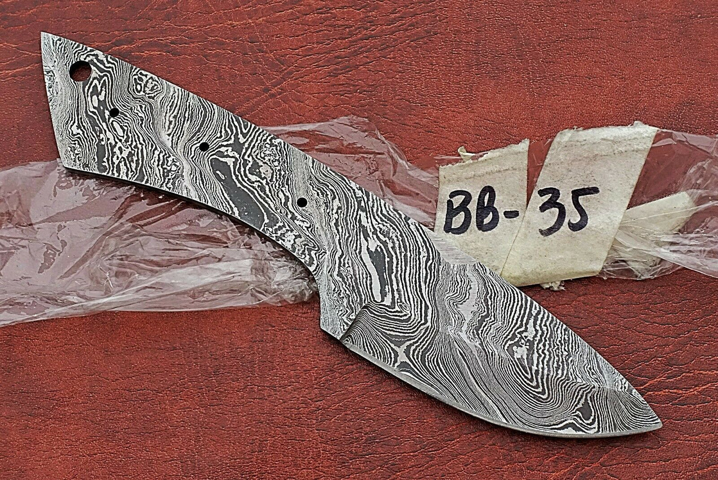 7.75" drop point Damascus steel blank blade pocket knife with 3.5" cutting edge