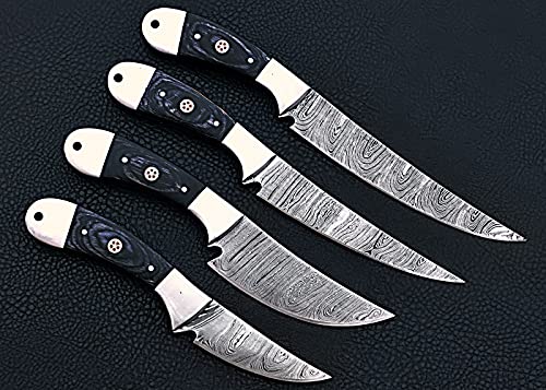 4 pieces Damascus steel fillet knife set, over all 40" long knives set with Black wood scale and steel bolsters, includes leather Roll bag