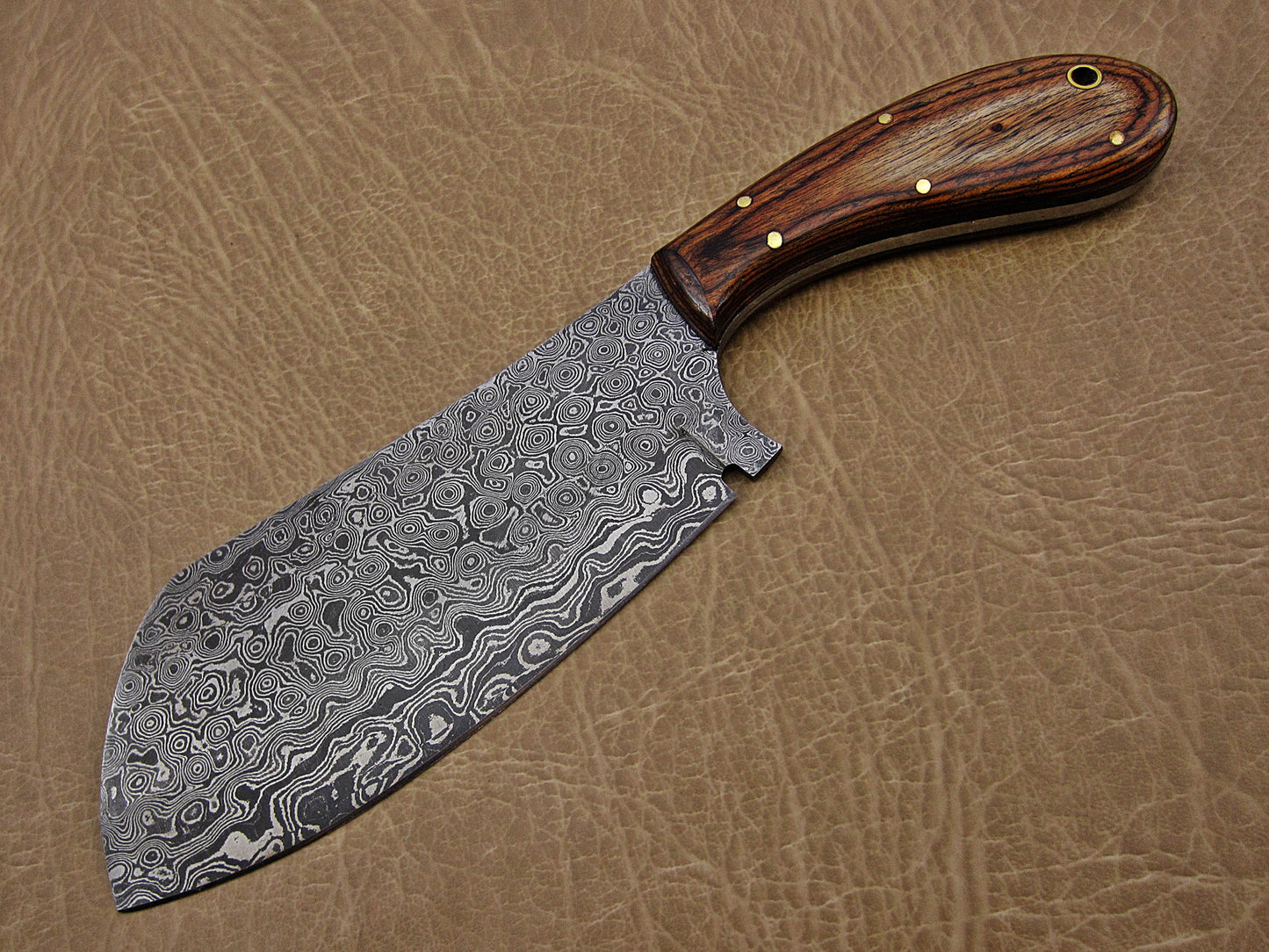 9.5" hand forged rain drop pattern Damascus steel Butcher knife, Meat cleaver, Walnut wood scale, Rain drop pattern Damascus Steel 3 mm blade