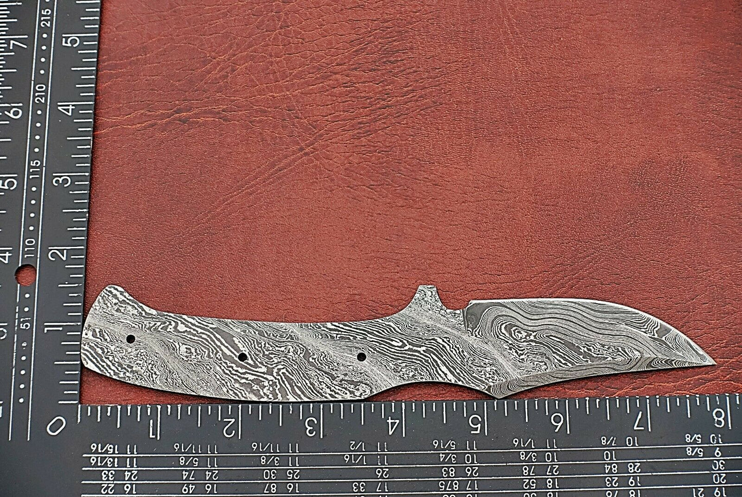 8" Trailing point Damascus steel blank blade pocket knife with 3.5" cutting