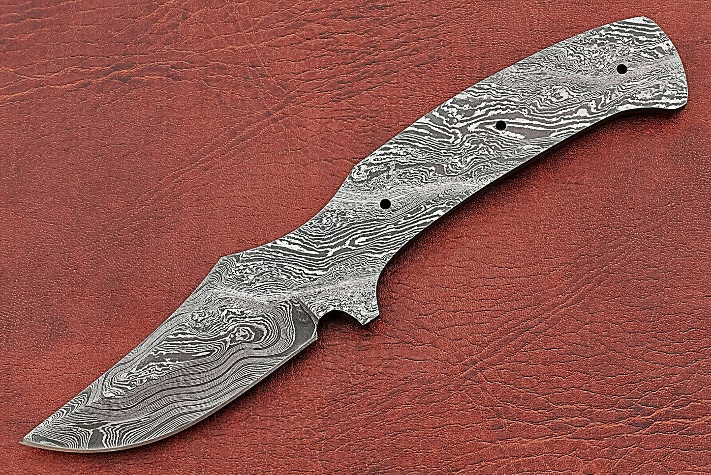 8" Trailing point Damascus steel blank blade pocket knife with 3.5" cutting