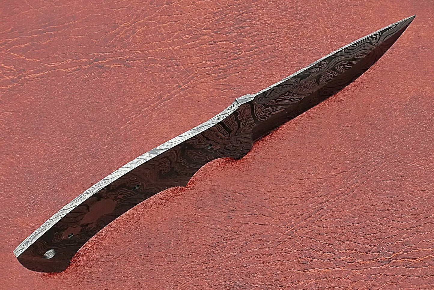 8.5" long Damascus steel drop point blank blade, 4" cutting edge