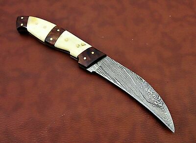 10" long Damascus steel Peeler Knife 4.5" cutting edge, wood & Bone scale