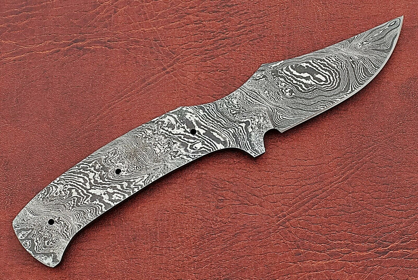 8" Trailing point Damascus steel blank blade pocket knife with 3.5" cutting