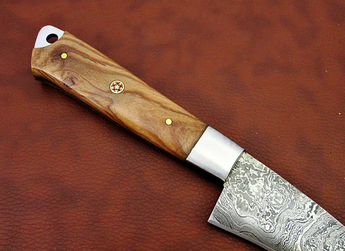 9.5" long Damascus steel blade peeler knife, Brown & Beige wood scale,