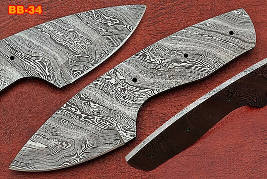 6.5" spear point Damascus steel blank blade pocket knife with 2.5" cutting edge