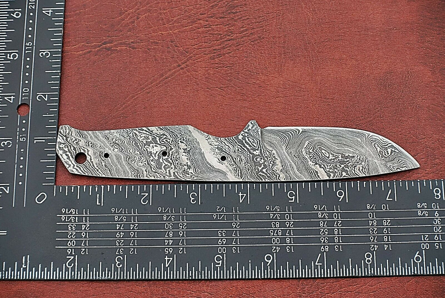 7.5" long Damascus steel straight back blank blade, 3.25" cutting edge