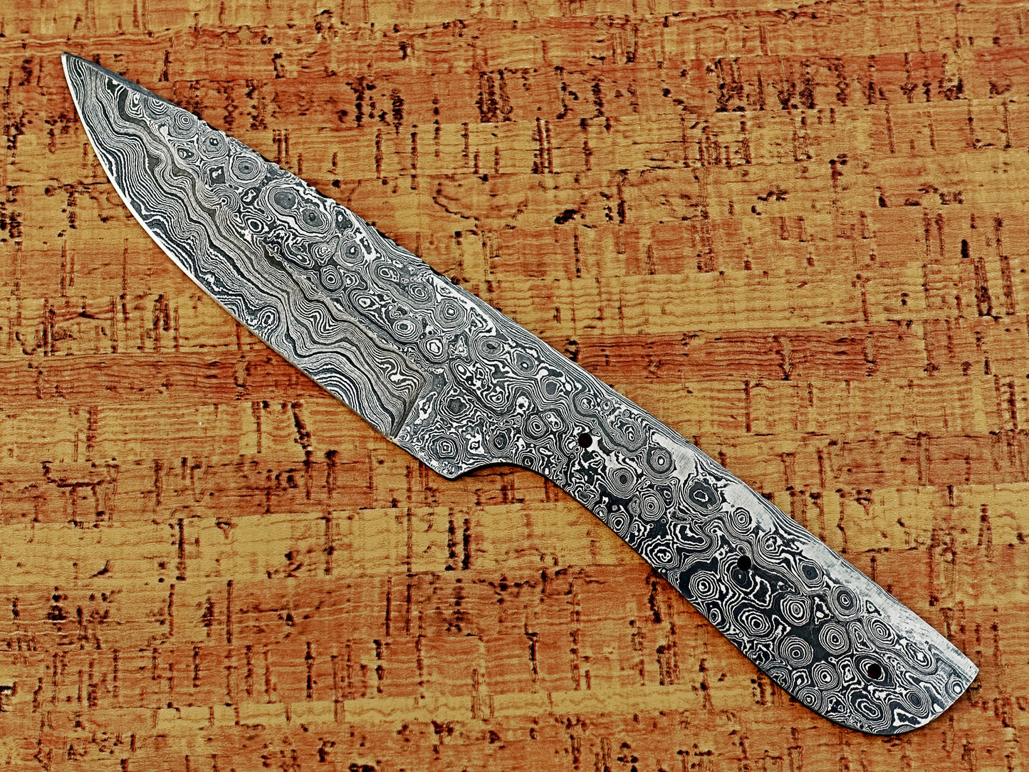 10 inches long drop point blank blade, hand forged Rain drop pattern Damascus steel blank blade skinning knife with 3 Pin hole oval scale, 4.5 inches cutting edge