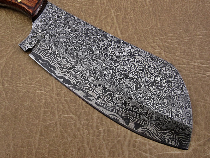 9.5" hand forged rain drop pattern Damascus steel Butcher knife, Meat cleaver, Walnut wood scale, Rain drop pattern Damascus Steel 3 mm blade