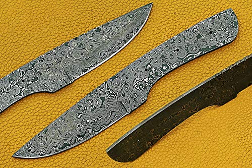 9 inches Long Blank Blade, Hand Forged rain Drop Pattern Damascus Steel Skinning Knife Blade, Knife Making Supplies, Drop Point Blade Pocket Knife with 3 Pin Hole, 4.5" Cutting Edge, 4.5" Scale Space