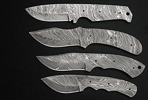 4 pieces set of 8", 7.5" and 6.5" long hand forged Damascus steel blank blade skinning knife set, 3 to 4 inches cutting edge, compact pocket knife blanks, knife making supplies