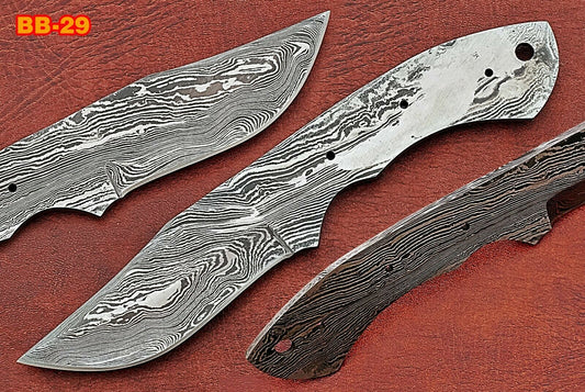 7.75" trailing point Damascus steel blank blade pocket knife with 3.25" cutting