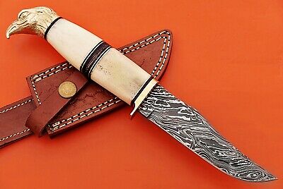 10" trailing point blade custom skinning knife with eagle pomel, Leather sheath