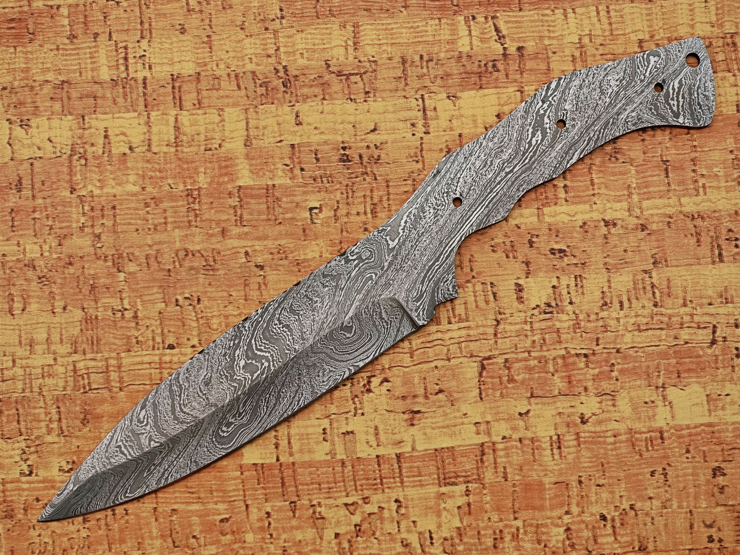 11 inches Long Drop Point Blank Blade, Hand Forged Twist Pattern Damascus Steel Hunting Knife Blade, 5" Scale Space Finger with 2 Fingers Grooves, 5.5" Sharp Cutting Edge