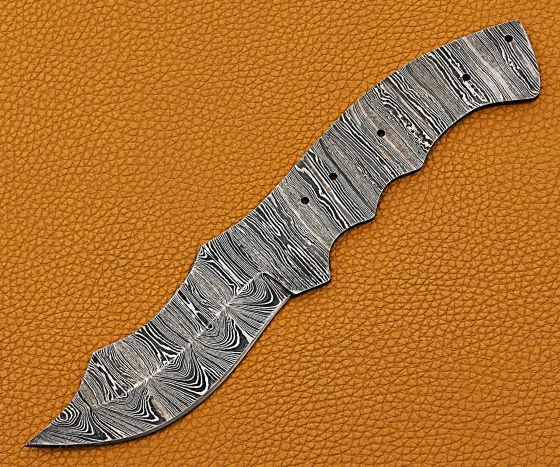 9 inches Long Hand Forged Ladder Pattern Damascus Steel Dao Blade Skinning Knife, 4.5" finger serrated Scale Space. 4.25 inches Cutting Edge