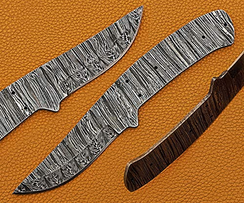 9" Long Straight Back Blank Blade Skinning Knife, Hand Forged Damascus Steel Ladder Pattern, 4.5" Scale with 5 Pin Hole Space, 4.5 inches Blade with 3.75" Cutting Edge
