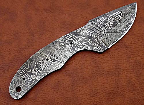 Knife Making, Damascus Steel Blank Blade 7.25 inches Long Hand Forged Pocket Knife with 3 Pin Hole & an Inserting Hole Space 2.75 inches Cutting Edge, 4" Scale Space