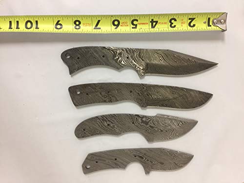 4 Pieces Set of 7.5 and 8 and 9 inches Long Hand Forged Damascus Steel Blank Blade Skinning Knife Set, Knife Making Supplies, 3 to 4.5 inches Cutting Edge, Compact Pocket Knife Blanks