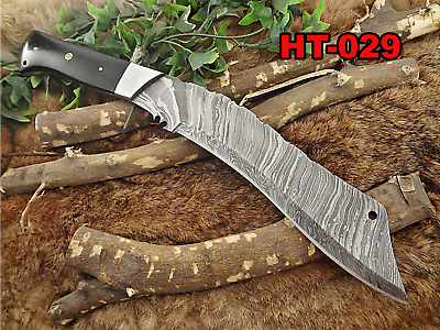 15" long Damascus steel Eagle Kukri Knife, 10" full tang blade, Leather sheath