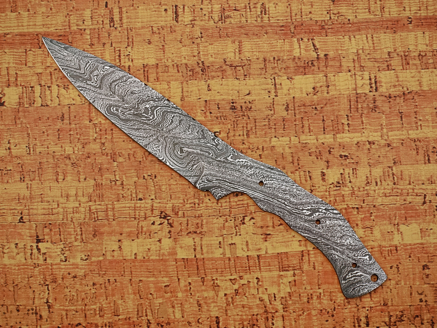 11 inches Long Drop Point Blank Blade, Hand Forged Twist Pattern Damascus Steel Hunting Knife Blade, 5" Scale Space Finger with 2 Fingers Grooves, 5.5" Sharp Cutting Edge