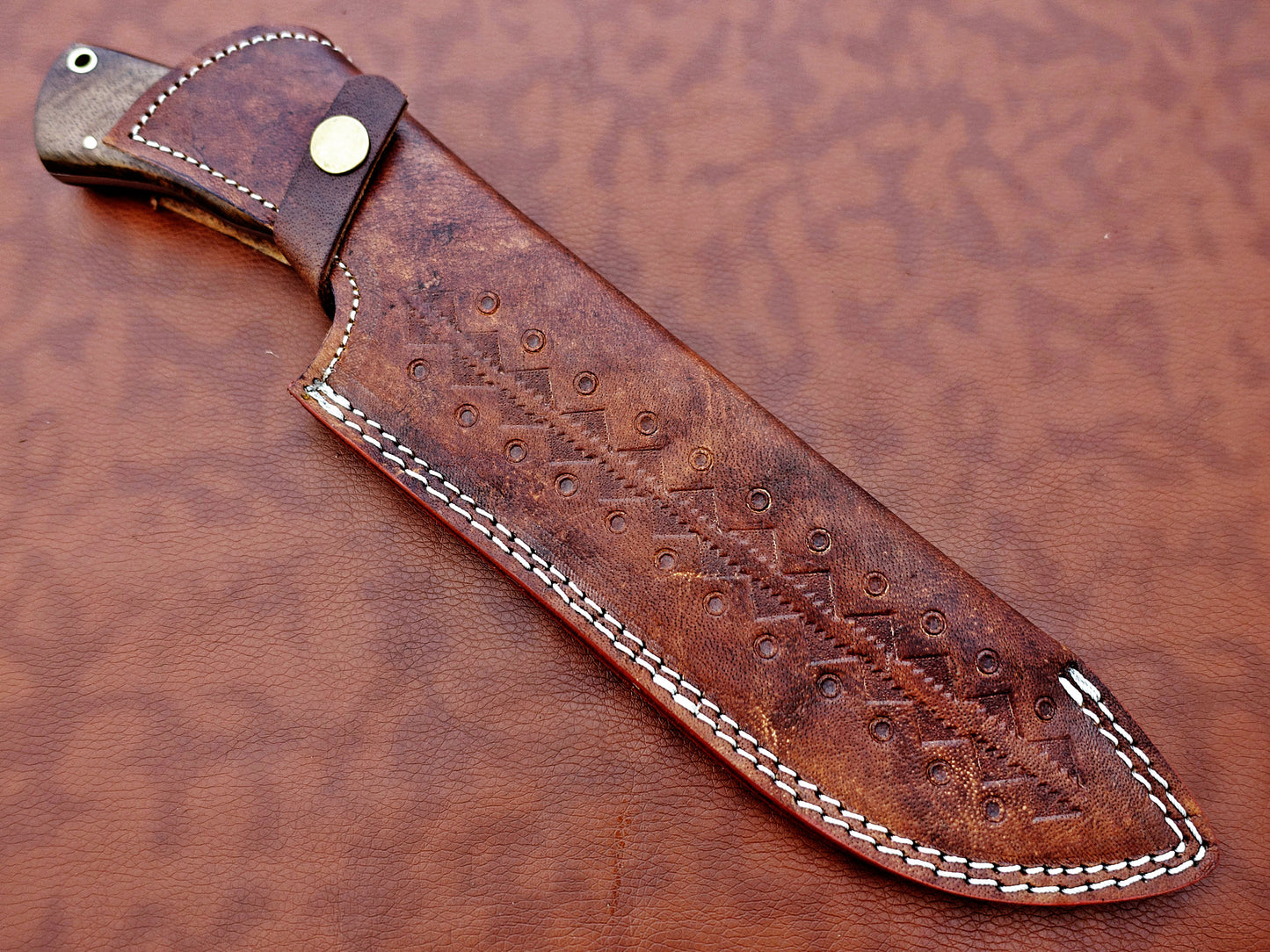 13" Long hand forged Damascus steel Nessmuk machete with finger hole, Rose wood scale with inserting hole, Cow Leather sheath (Copy)