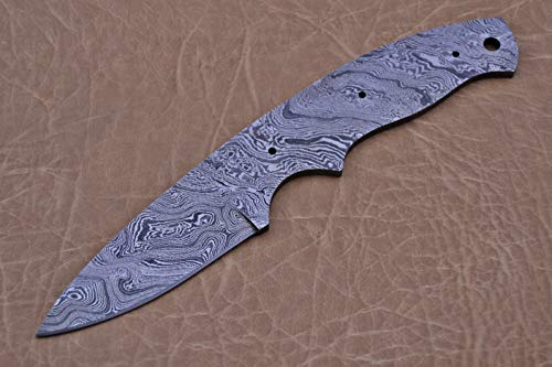 8.25 inches Long Hand Forged Damascus Steel Blank Blade Skinning Knife with 3 Pin Hole & an Inserting Hole Space 4 inches Cutting Edge