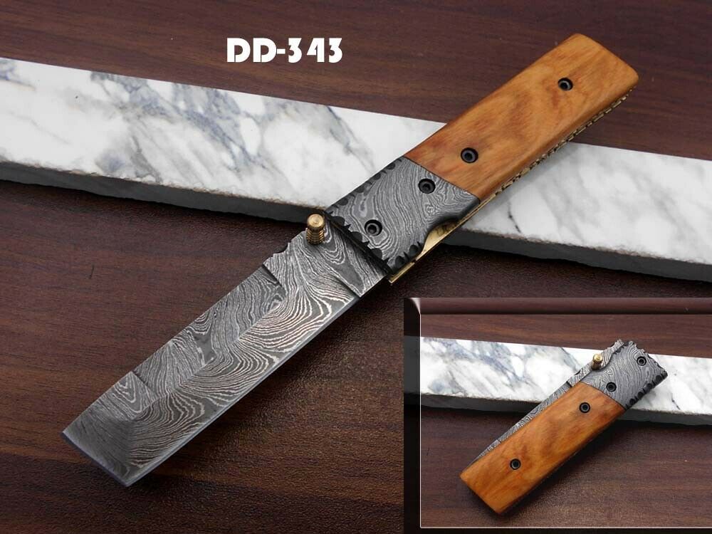 7.5" Damascus steel tanto folding knife With sheath, 4 colors lot