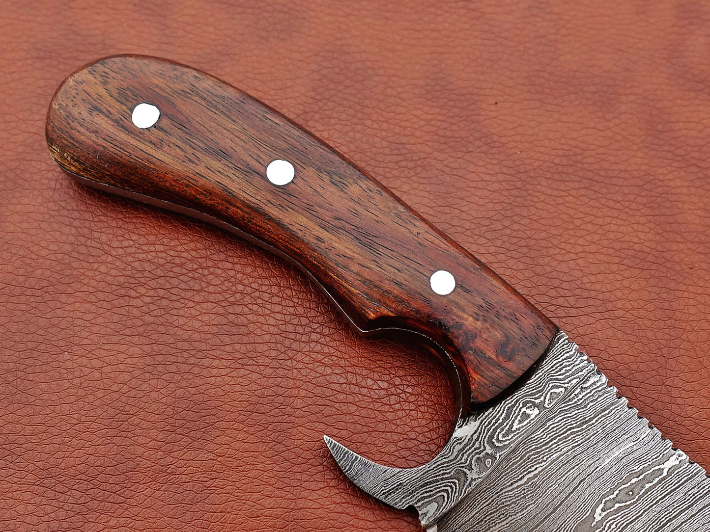 10" hand forged Twist Pattern Damascus steel meat Cleaver, Natural Walnut wood scale chopper knife, Leather sheath included