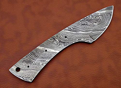 Knife Making, Damascus Steel Blank Blade 7 inches Long Hand Forged Skinning Knife with 3 Pin Hole & an Inserting Hole Space 2.75 inches Cutting Edge, 3.5" Scale Space