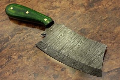 9.5" hand forged Damascus steel butcher Cleaver, chopper knife, Leather sheath