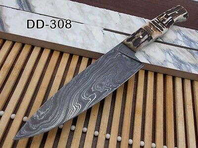 Stag Antler scale 10 Inches long Chef Knife custom made hand forged Damascus