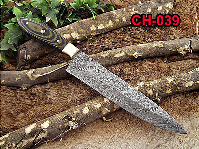 Damascus Steel kitchen chef Knife 13" full tang Hand Forged blade, 2 tone wood