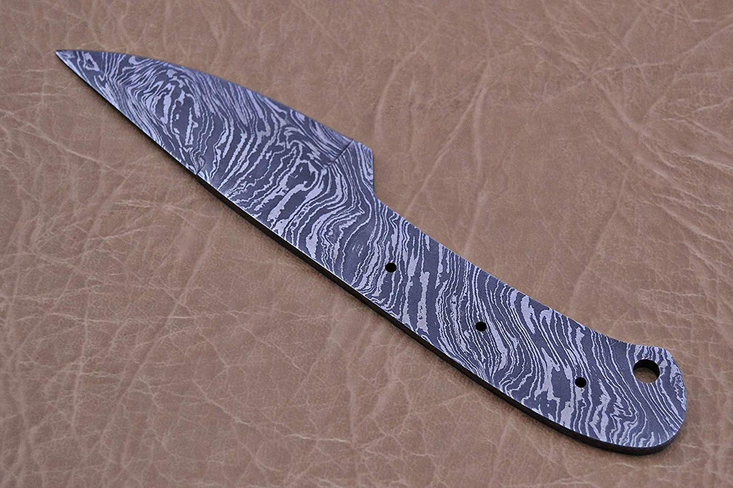 blank blade Damascus steel, 7.5 inches long hand forged pocket skinning knife, camping knife with 3 Pin holes and an inserting hole 3 inches cutting edge pocket knife blank blade