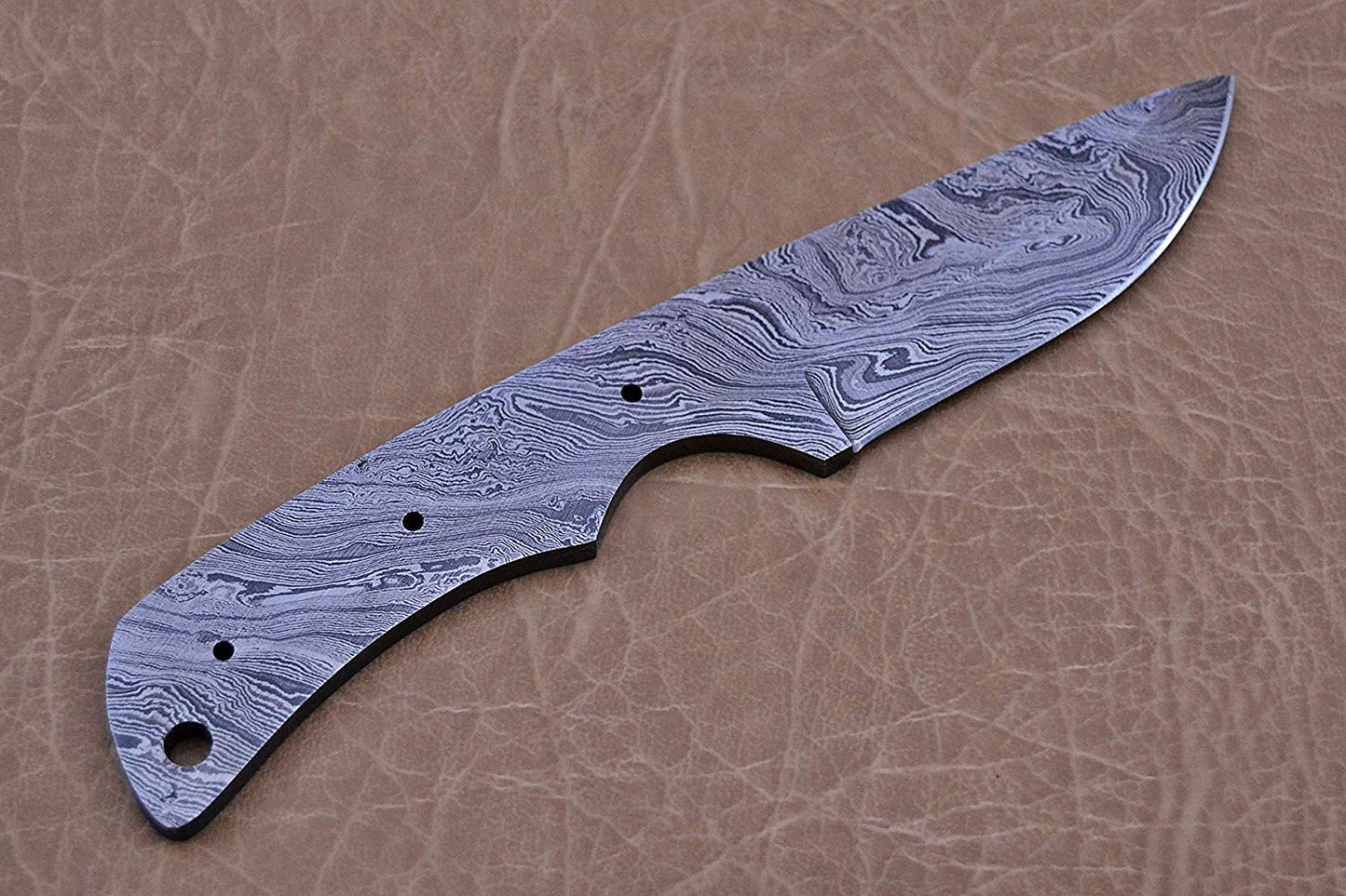 7.5 inches long hand forged Damascus steel blank blade skinning knife with 3 Pin holes and an inserting hole 3 inches cutting edge pocket knife blank blade