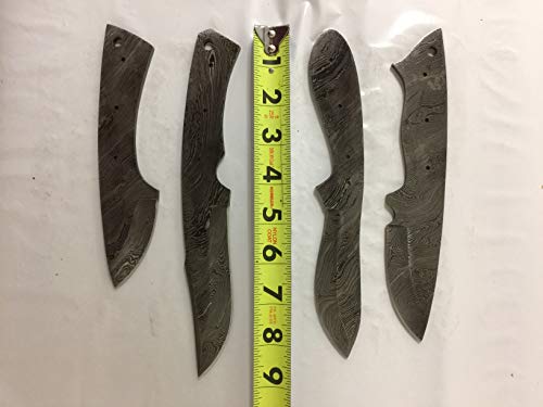 4 Pieces Damascus Steel Blank Blade Set, 7, 8, 8.5 and 9.5, inches Long Hand Forged Blank Blade Skinning Knife Set, 2.5 to 4.5 inches Long Cutting Edge, Compact Pocket Knife and Skinning Knife Blades