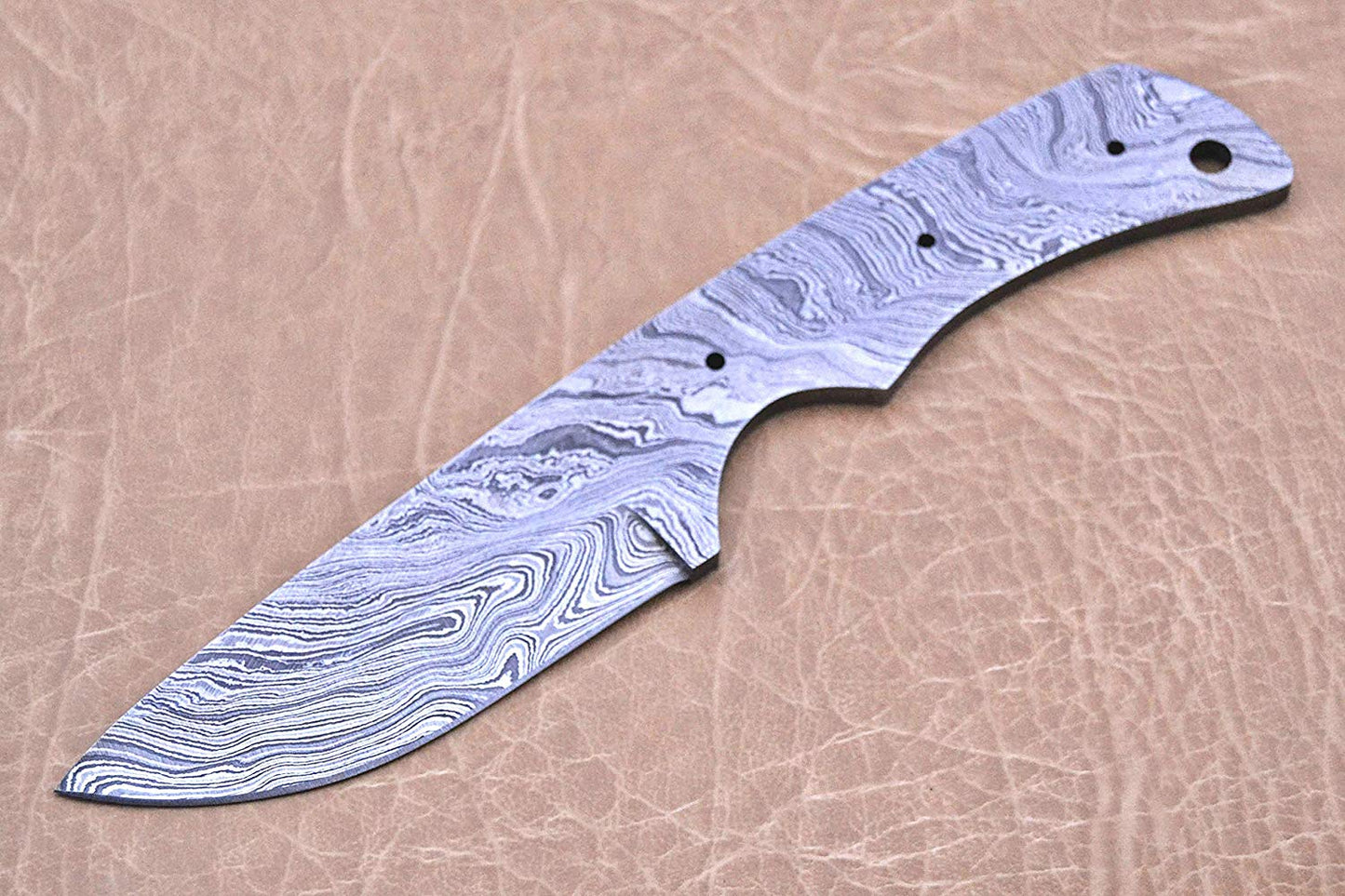 7.5 inches long hand forged Damascus steel blank blade skinning knife with 3 Pin holes and an inserting hole 3 inches cutting edge pocket knife blank blade