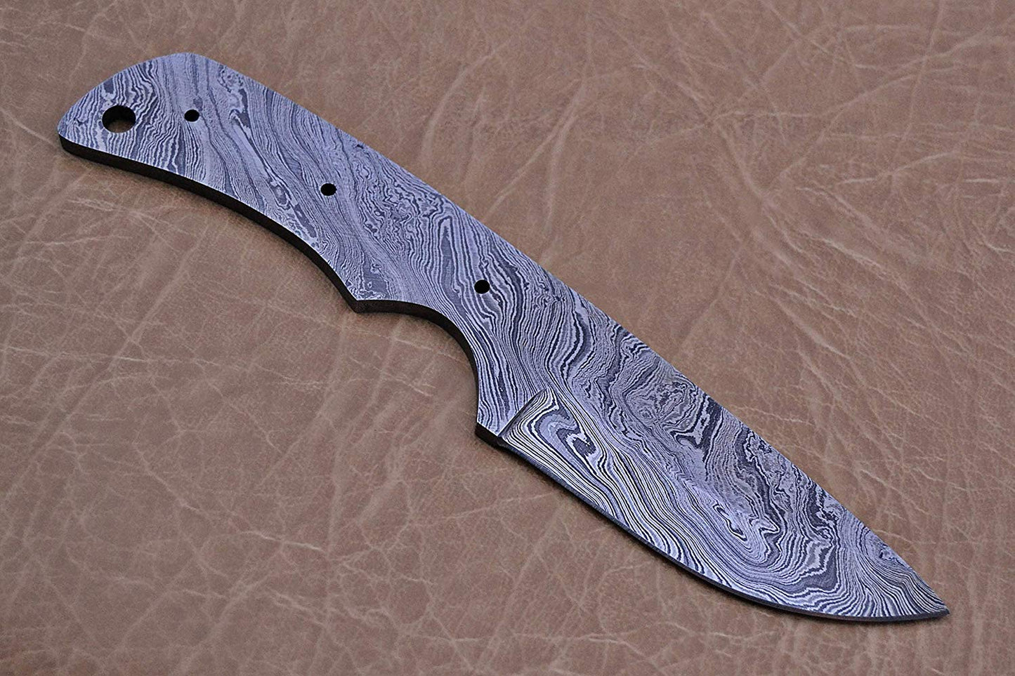 7.5 inches long hand forged Damascus steel blank blade skinning knife with 3 Pin holes and an inserting hole 3 inches cutting edge pocket knife blank blade