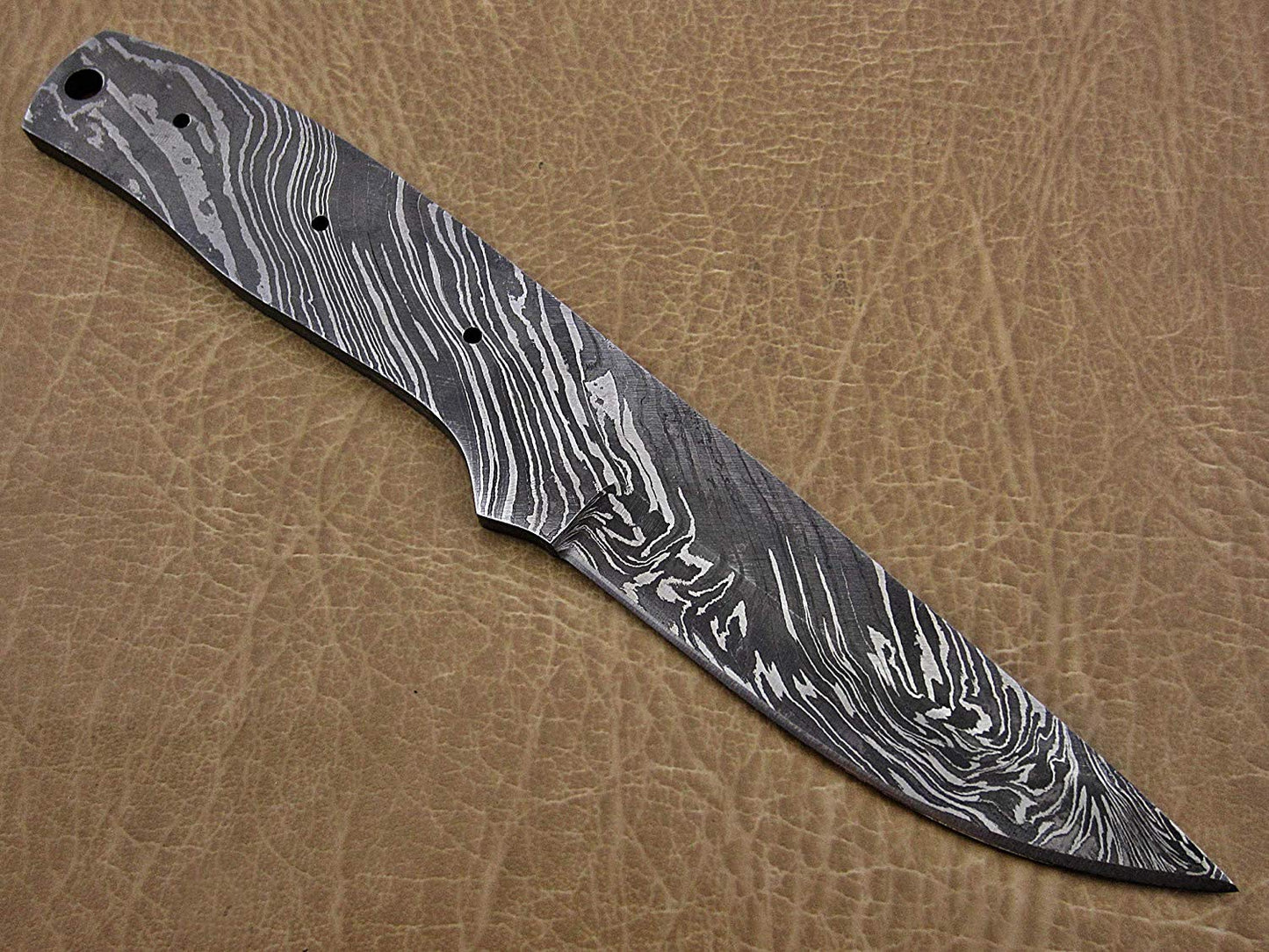 8.25 inches Long Hand Forged Damascus Steel Blank Blade Skinning Knife with 3 Pin Hole & an Inserting Hole Space 4 inches Cutting Edge
