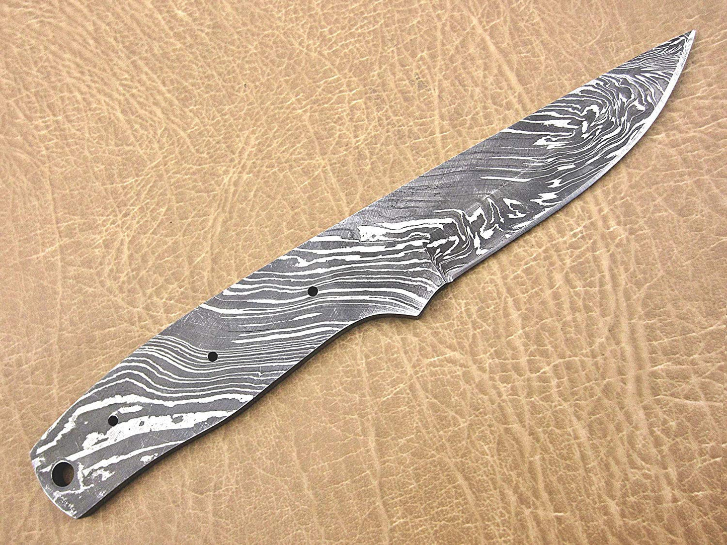 8.25 inches Long Hand Forged Damascus Steel Blank Blade Skinning Knife with 3 Pin Hole & an Inserting Hole Space 4 inches Cutting Edge