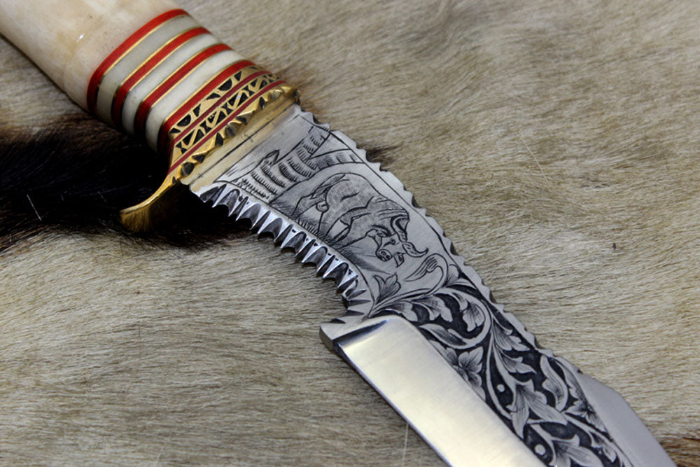 13" Long Damascus Dagger hand forged Knife 7" dual cutting edge exotic Rose wood scale crafted with engraved brass & fiber spacing, sheath