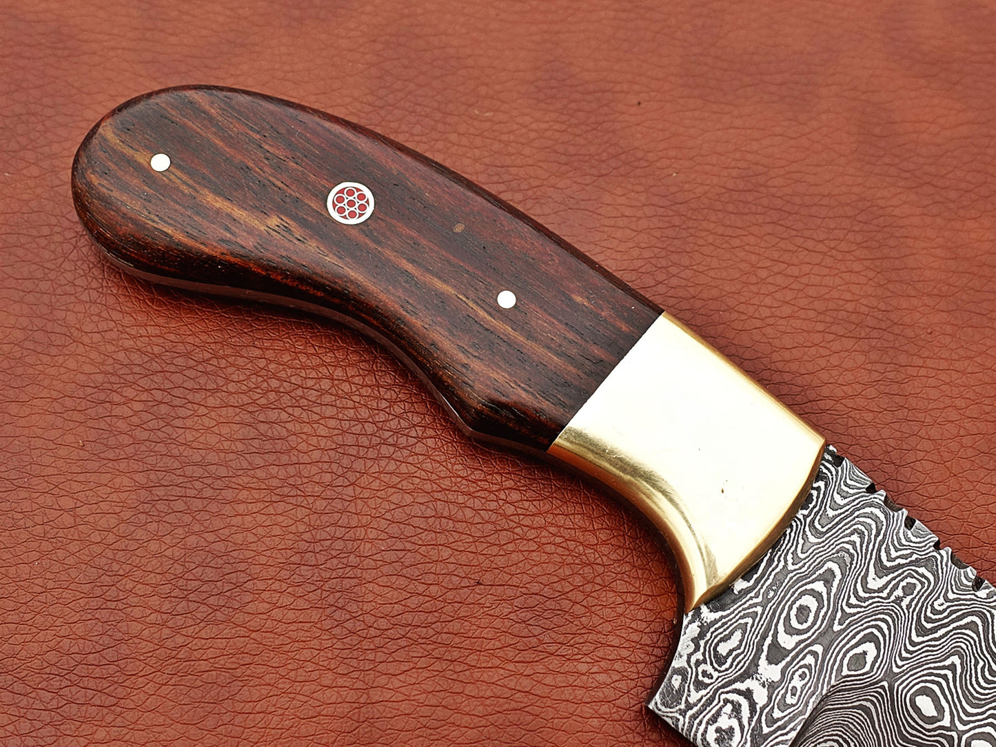 Damascus steel Rain drop pattern straight back blade 9.5" skinning knife, 5" full tang, Available in 4 colors,  includes Cow hide Leather sheath